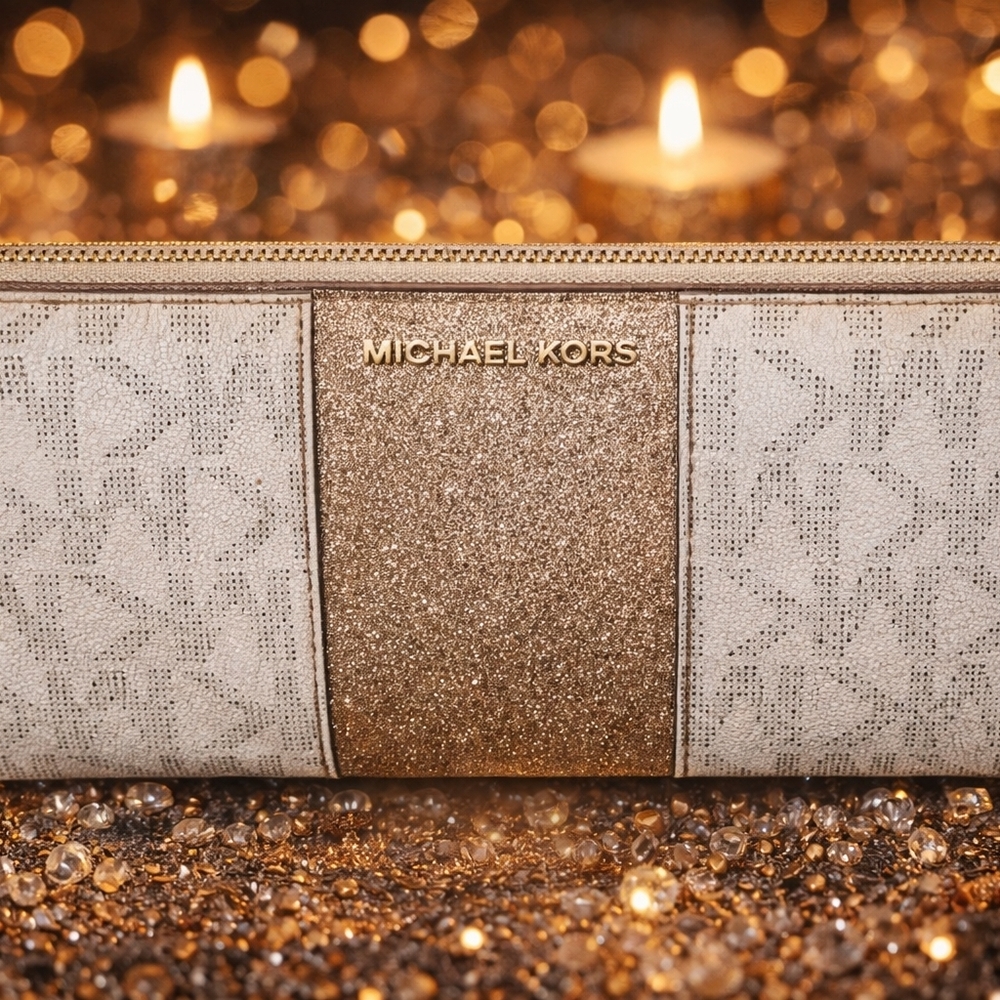 Michael Kors Gray and Gold Wallet with Signature MK Monogram - Picture 3 of 9